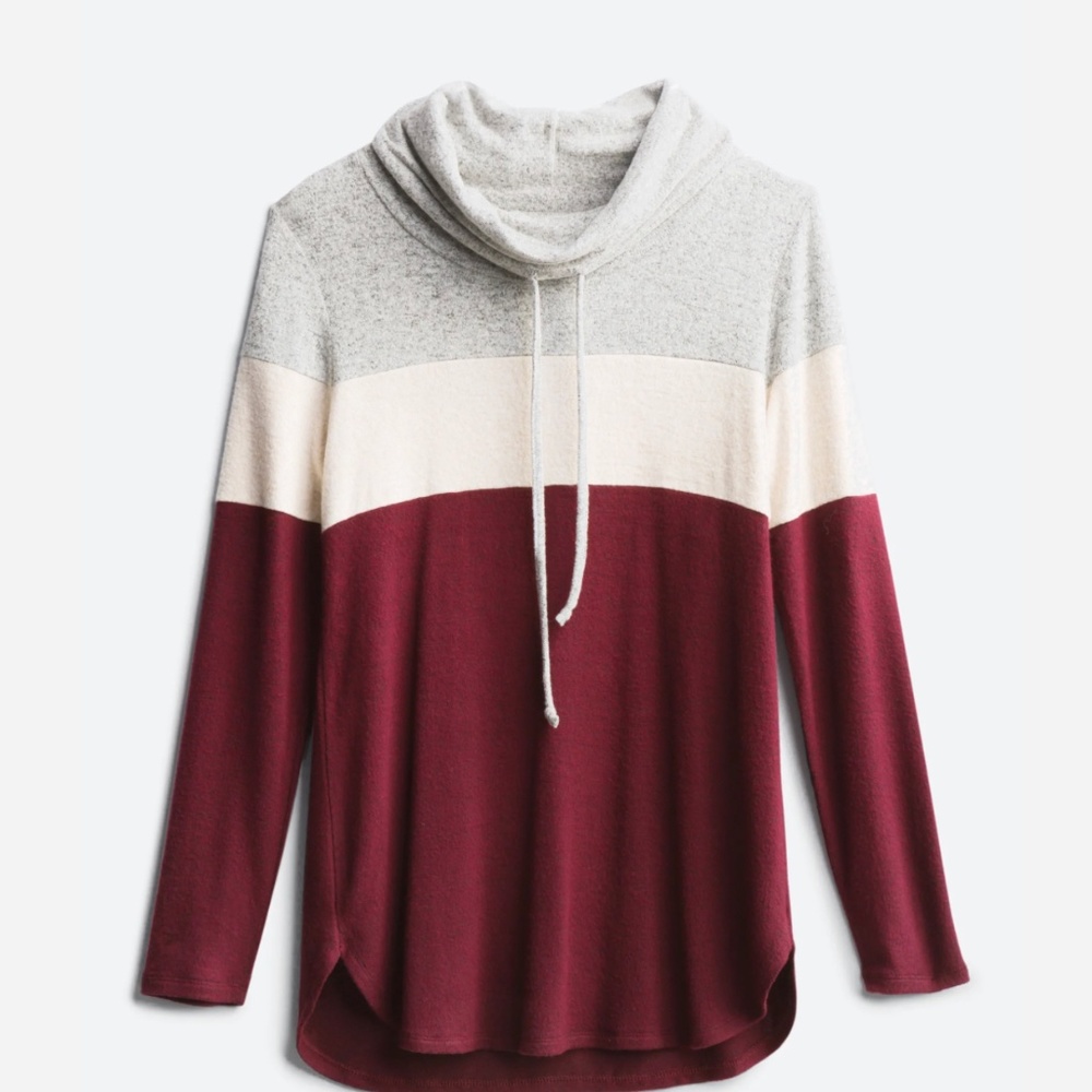 Market & Spruce Cameron Cowl Neck Brushed Knit Top-Burgundy